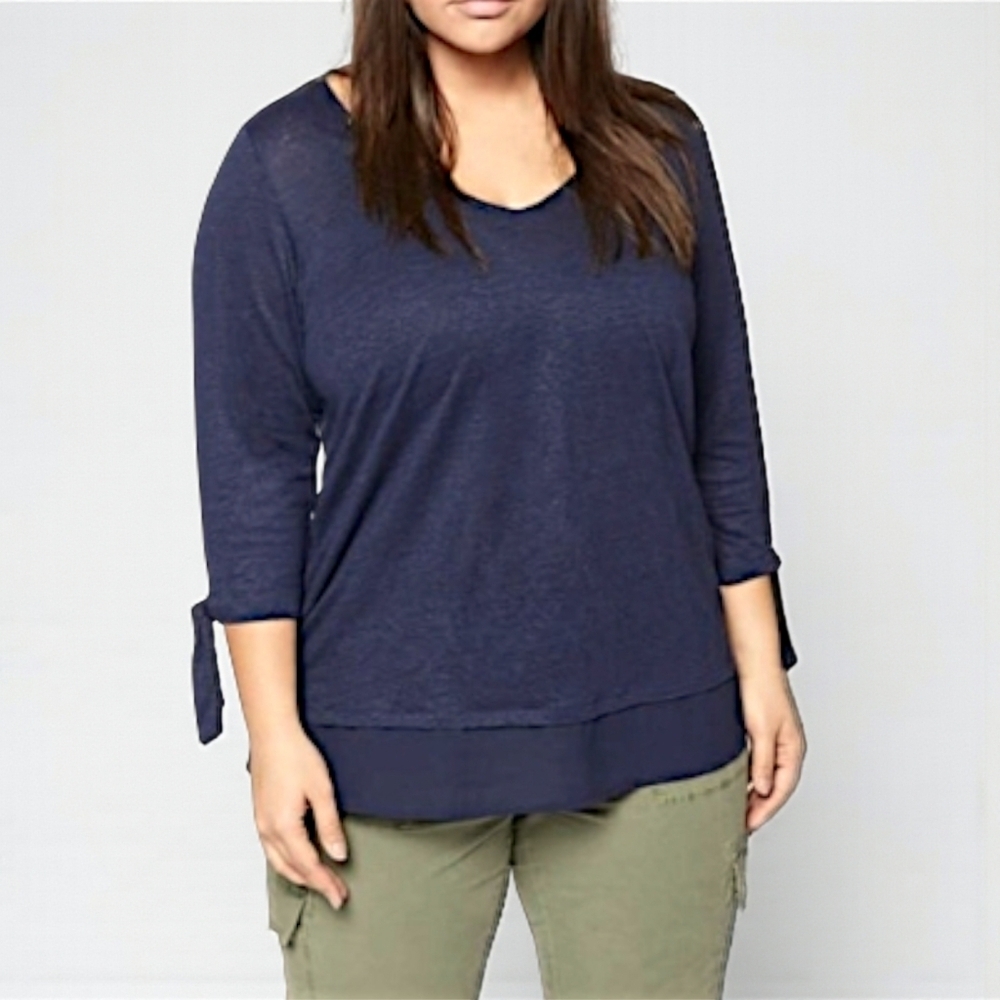 Sanctuary Sylvie Tiered Hem Lightweight Linen Tee Blue Jay Plus Size 3X